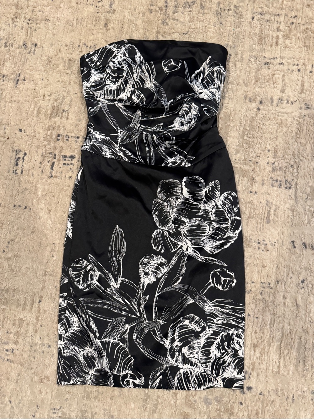 le chateau Strapless Black Dress with White Floral Print